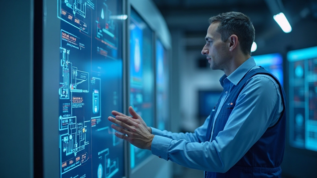Инженер проводит анализ данных энергосистемы на компьютере